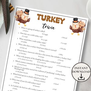 Turkey Trivia Game, Thanksgiving Trivia Game for Kids & Adults, Friendsgiving Family Party Game, Fall Trivia Game, Printable Classroom Game