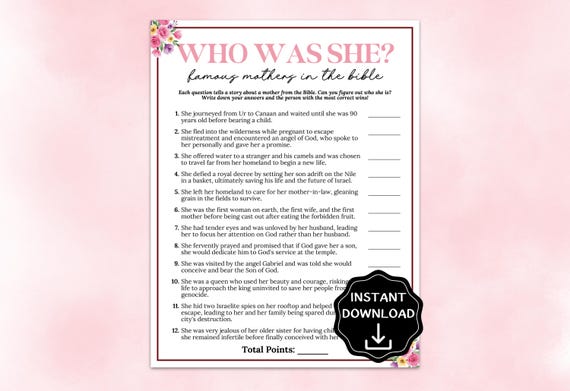 Mothers in the Bible Game, Mother's Day Bible Trivia Game, Christian Mother's Day Activity, Women's Ministry Game, Mother's Day Brunch Games