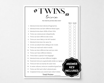Twin Trivia Baby Shower Game, Twin True or False, Twin Birthday Party Games, Baby Trivia Game, Baby Shower Trivia Games, Mom Questionnaire