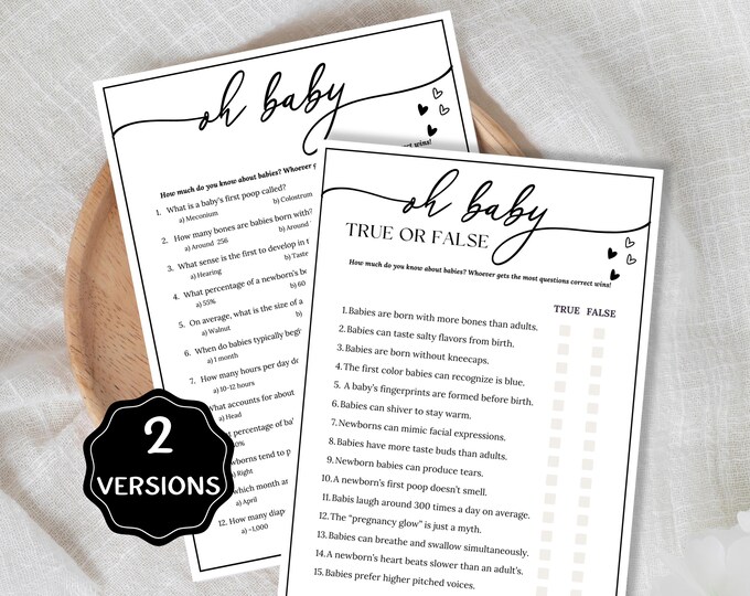 True or False Baby Shower Game, Printable Baby Shower True or False ...