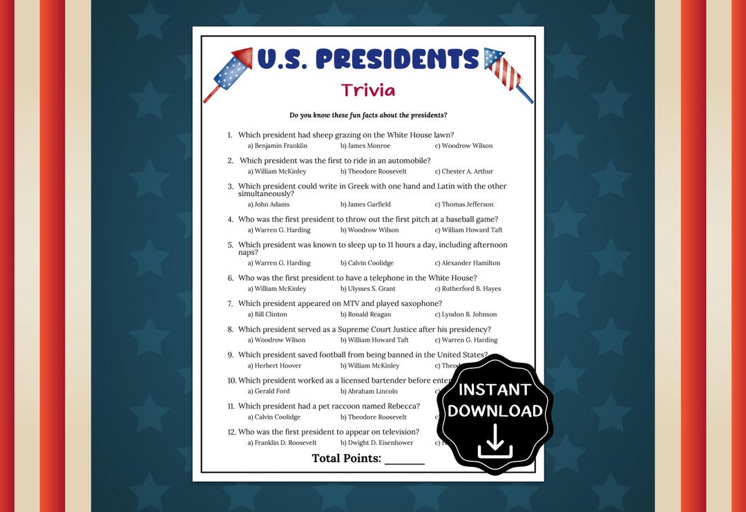 US Presidents Trivia Game, Presidents Day Games, US Presidents Quiz ...