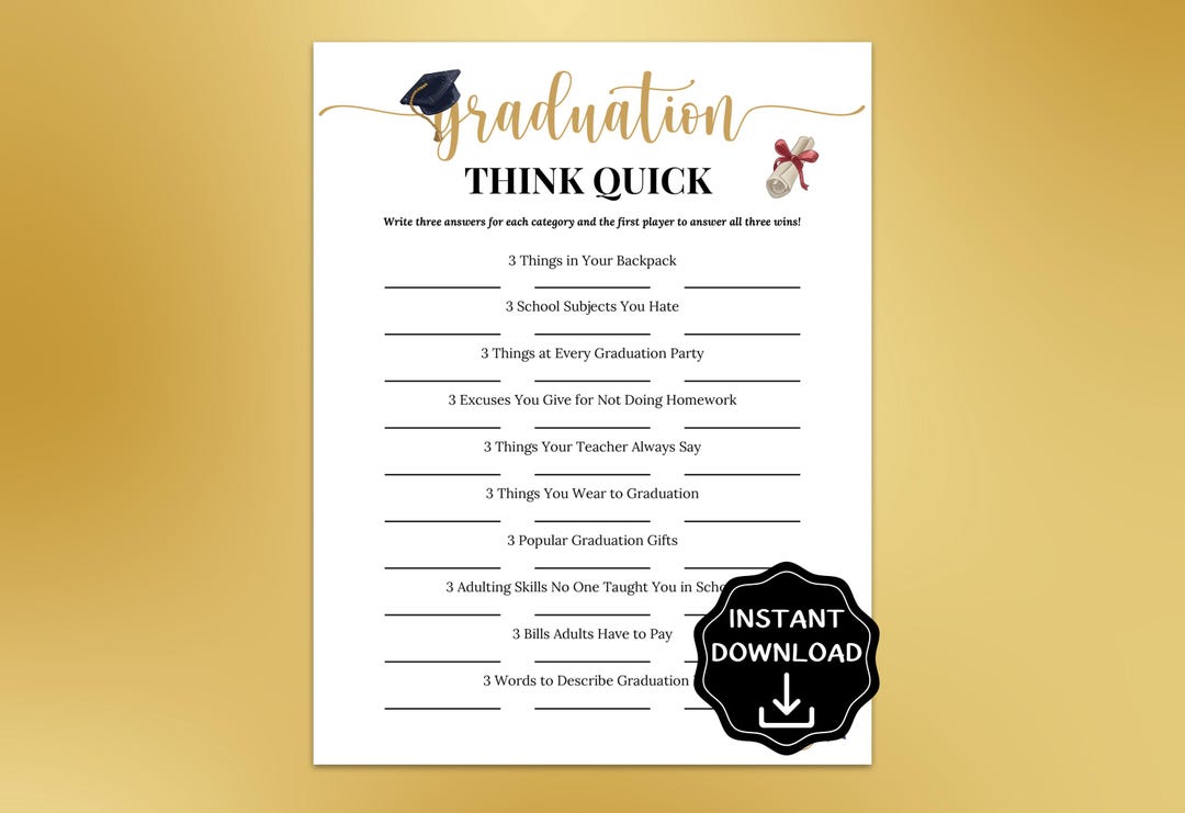 Graduation Game, Graduation Think Quick Game, Grad Party Icebreaker ...