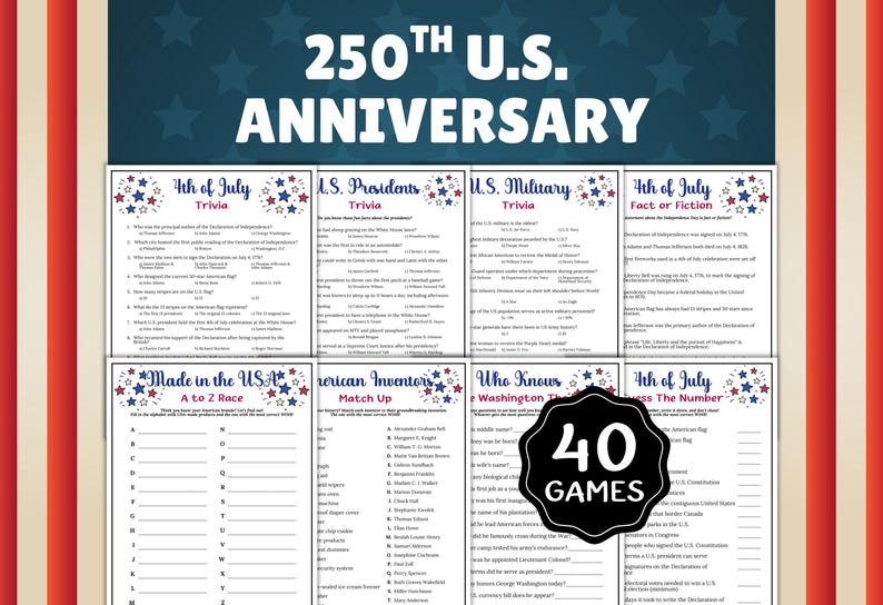 250th Anniversary Games Bundle, 4th of July Games, 250 Years USA Games ...