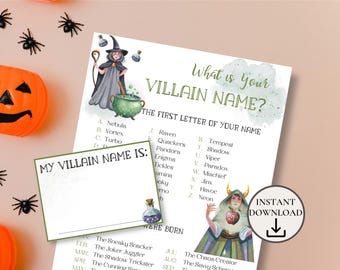 What's Your Villain Name with Name Tags, Printable Halloween Party Game for Kids & Adults, Villain Theme Party Idea,Halloween Classroom Game