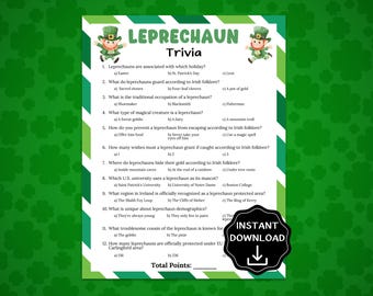 Leprechaun Trivia Game, St Patrick's Day Trivia Quiz, Leprechaun Games, St Patrick's Day Games Printable, Irish Games, Office Party Activity