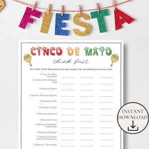 Cinco de Mayo Trivia, Cinco de Mayo Think Fast Game, Cinco de Mayo Games, Fiesta Games for Kids & Adults, Mexican Fiesta Party Games