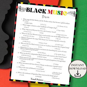 Black Music Trivia, Black History Trivia, Black History Month Games, Black Music Quiz, Black History Activity for Adults, Juneteenth Games