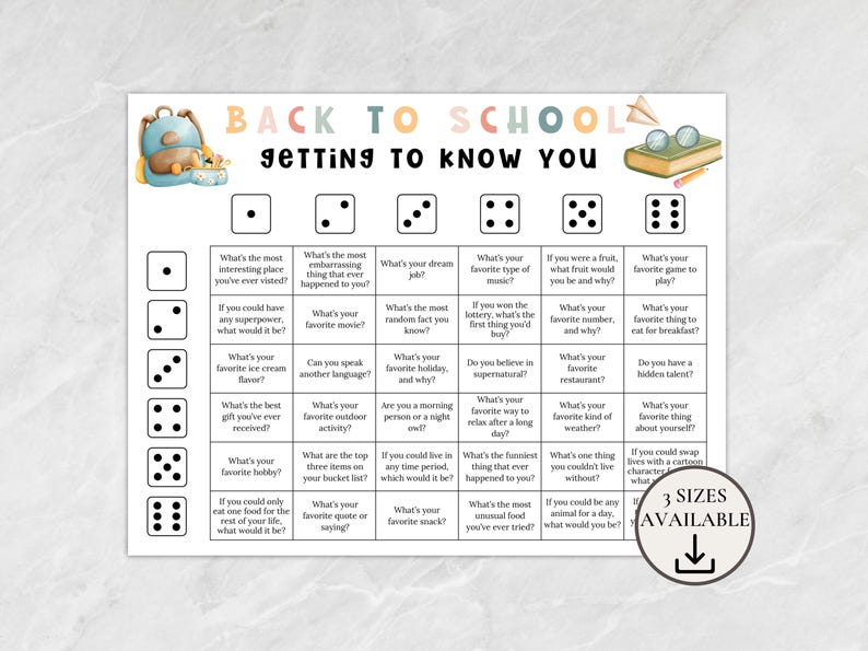 Back to School Dicebreaker, Get to Know You Dice Game, Fun Classroom ...