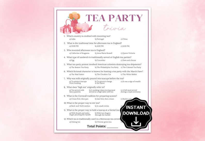 High Tea Trivia Tea Party Trivia Game, Tea Party Game, Ladies Luncheon Game,tea Party ...