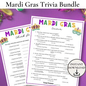Mardi Gras Trivia Game Bundle, Mardi Gras Party Games for Adults & Kids, Mardi Gras Games for Seniors, Mardi Gras Office Activities