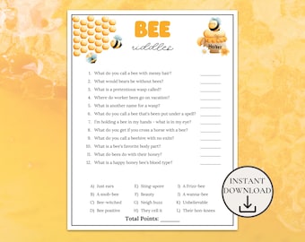 Bee Riddles, Bee Jokes and Puns for Kids & Adults, Honey Bee Baby Shower Game, World Bee Day Activities for Beekeeper Club,Bee Birthday Game
