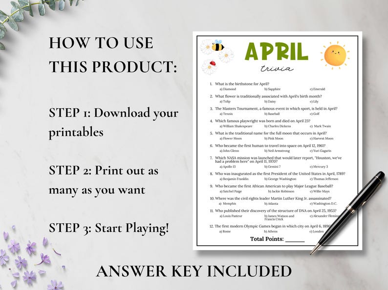 April Trivia Game, Monthly Trivia Questions, April Games, Spring Games ...