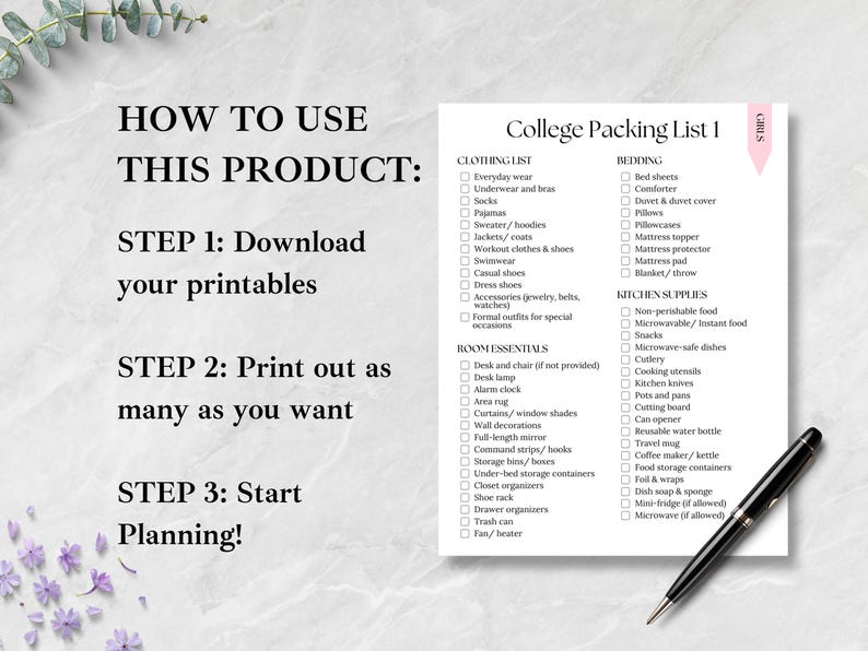 College Packing List for Girls, Dorm Room Checklist for College ...