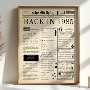 40.Geburtstag Zeitung, Back in 1985 Poster, What Happened in 1985, Year You Were Born Zeitung, 40.Geburtstag Schilder, Geschenk für Frauen oder Männer