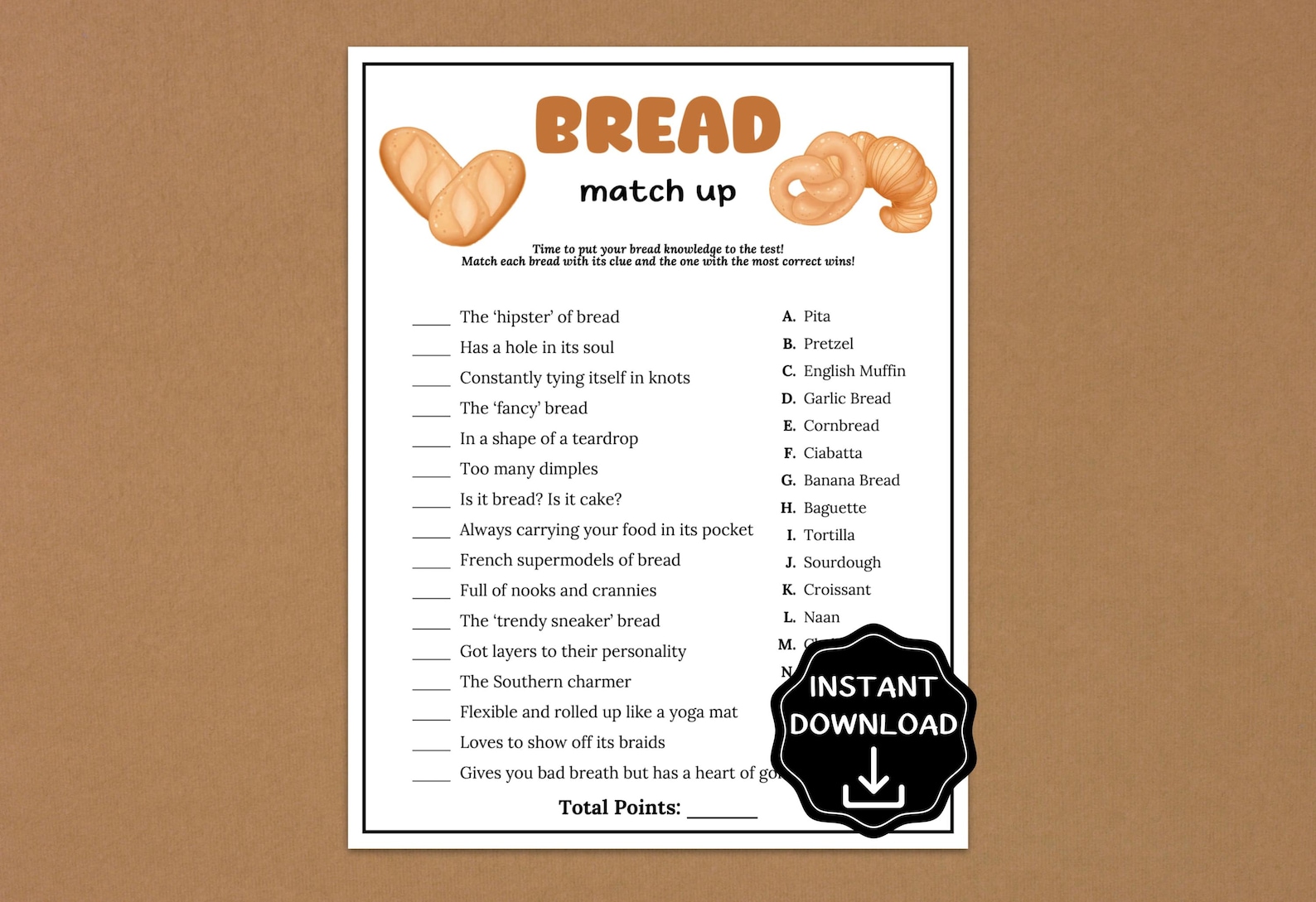 Bread Match up Game, Bread Themed Party Games, Baking Party Games for ...