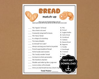 Brot Match Up Spiel, Partyspiele mit Brot-Themen, Back-Partyspiele für Erwachsene, Ideen für bunte Brotmonate, Brunch-Spiele für Damen