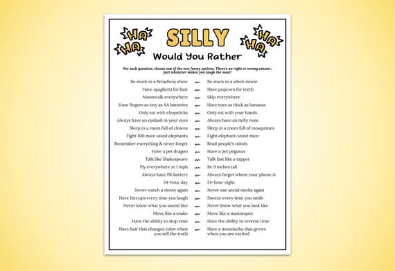 Funny Would You Rather Game, Birthday Icebreaker Activity for Adults, Silly Conversation Starter Questions, Fun Office Team Building Game