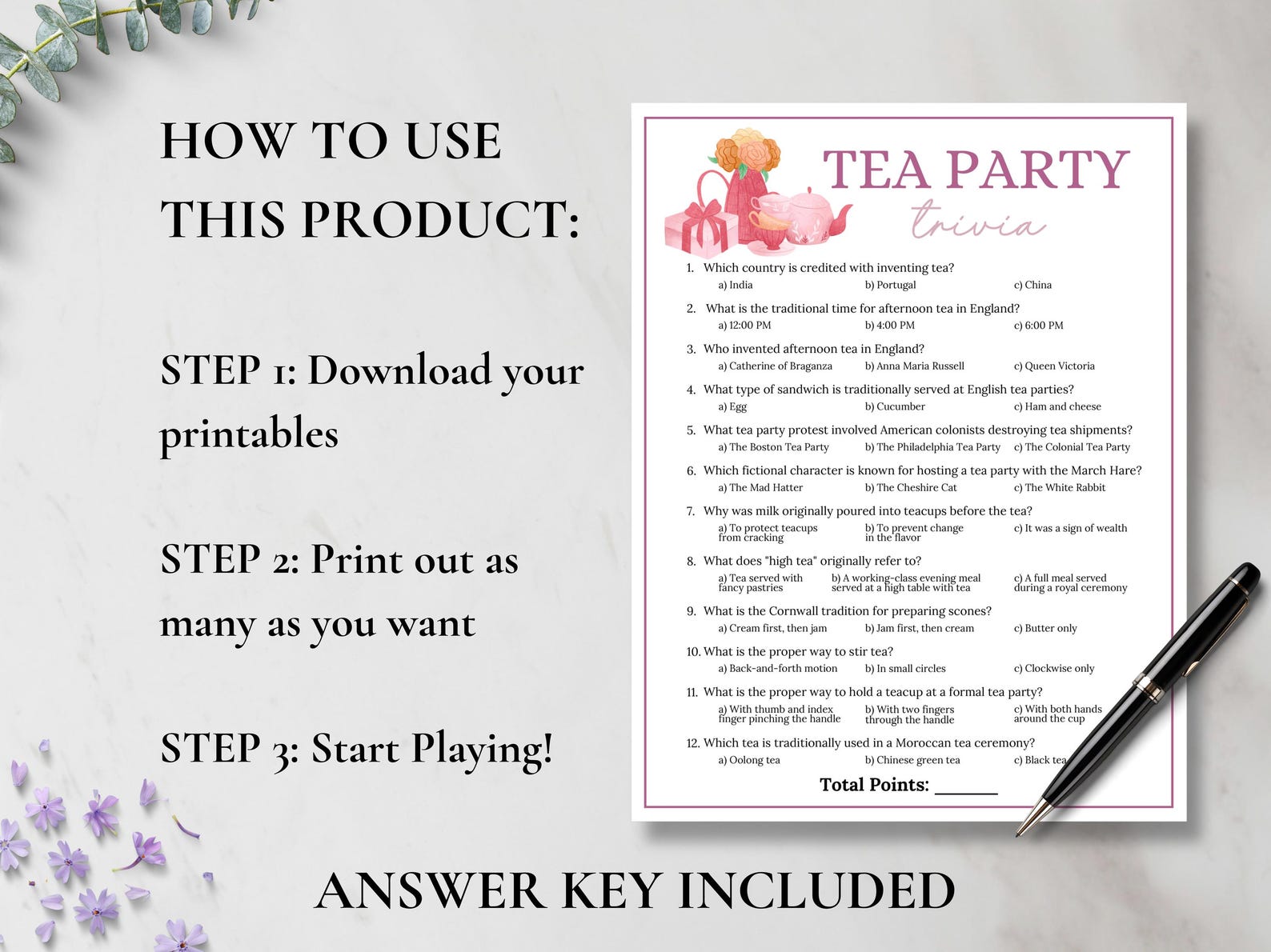 High Tea Trivia Tea Party Trivia Game, Tea Party Game, Ladies Luncheon Game,tea Party ...