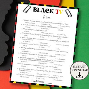 Black TV Trivia Game, Black History Trivia, Black History Month Games, Black History Activity for Kids & Adults, Juneteenth Games Printable