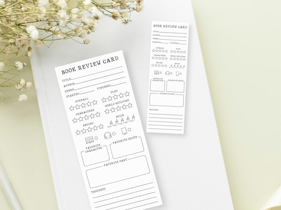 Book Review Bookmark Printable, Book Club Review Card, Reading Log and Review, Book Club Discussion Game,Bookish Gift Ideas,Book Lover Gifts