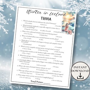 Inverno in Islanda, Quiz invernali, Gioco di società invernale, Attività per il solstizio d'inverno, Quiz di Natale, Giochi di Natale stampabili per adulti