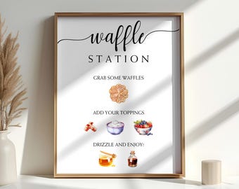 Waffle Bar Sign with Table Cards, Waffle Party, Waffle Station for Wedding, Waffle Birthday Party Ideas, Brunch Waffle Bridal Shower