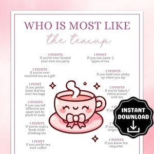 Qui ressemble le plus à la tasse de thé, jeu pour le goûter, goûter pour femmes, brise-glace pour le goûter, goûter dans le jardin, activité goûter pour femmes