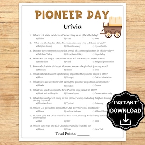 Pioneer Day Trivia Game, Pioneer Day Game for Kids & Adults, Mormon History Trivia Quiz,American History Classroom Activity,Fun Summer Party
