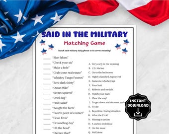Jogo de perguntas e respostas sobre gírias militares, jogos para o Memorial Day no escritório, jogo de festa patriótica, ideias para festas de fim de semana do Memorial Day, teste de gírias do Exército dos EUA