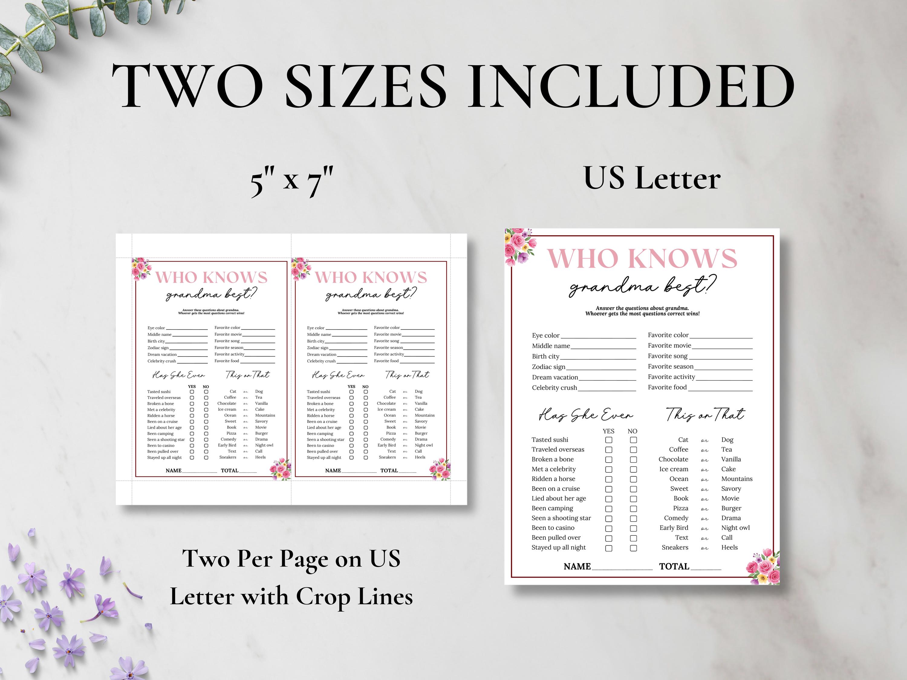 Wie kent oma het beste spel, alles over mijn oma, grootoudersdag, oma  verjaardagsfeestje, oma trivia, Moederdagspel afdrukbaar - Etsy België, image size:3000x2249