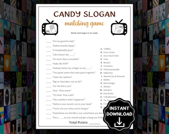 Candy Slogan Trivia Game, TV Commercial Slogan Trivia Game, Family Game Night, Candy Party Game for Kids & Adults, Fun Office Party Ideas