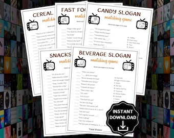 Food and Drink Slogan Trivia Game Bundle, TV Commercial Slogan Game, Family Game Night,Pop Culture Party Game for Kids & Adults,Office Party