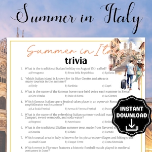 Zomer in Italië triviaspel, Italiaanse babyshowerspelletjes, Italiaanse verjaardagsfeestjes, Italiaanse feestideeën zomerthema, zomertriviaquiz