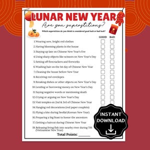 Juego de supersticiones del Año Nuevo Lunar, Qué hacer y qué no hacer en el Año Nuevo Chino 2026, Curiosidades del Año Nuevo Lunar, Juegos de fiesta chinos, Fiesta del Año Nuevo Lunar