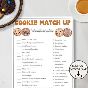 Cookie Matchup Game, Cookie Themed Games for Kids, Milk and Cookie Birthday Party Ideas, Cookie Swap Party Games,Cookie Exchange Party Games