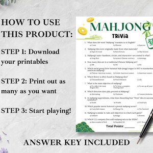 Mahjong Trivia Game, Mahjong Party Game, Mahjong Birthday Party, Girls Night Games, Printable Team Building Games, Senior Center Activity image 3