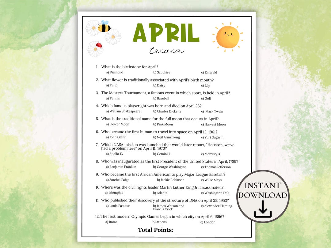 April Trivia Game, Monthly Trivia Questions, April Games, Spring Games ...