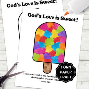 God's Love is Sweet Popsicle Craft, Summer Torn Paper Craft for Kids, Summer Sunday School Bible Craft, Christian Summer Camp Activity Fun