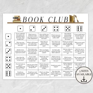 読書クラブのサイコロゲーム、読書感想文のディスカッションの質問、読書好きのための読書クラブのアクティビティ、読書クラブのアイスブレイクゲーム、お互いを知る