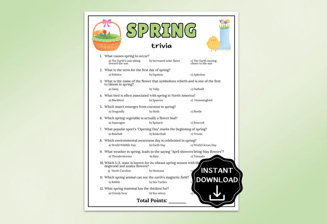 Spring Trivia Game, Spring Games Printable, Rainy Day Activity for Kids ...