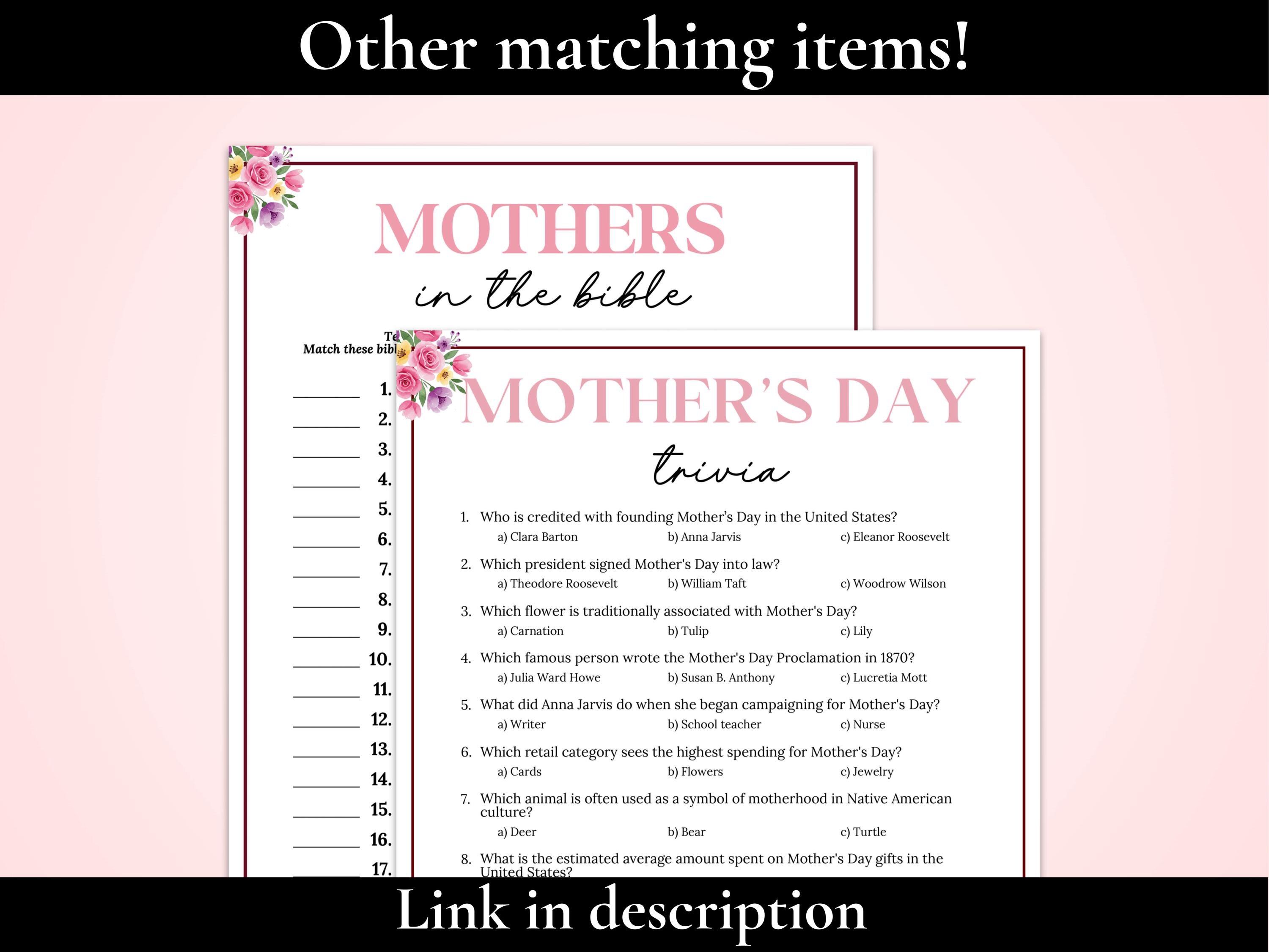 Mothers in the Bible Game, Mother's Day Bible Trivia Game, Christian ...
