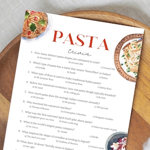 Pasta Trivia, Italienisches Essen Trivia, Pasta Spiele für Kinder & Erwachsene, Pasta Dinner Party, Italienisches Thema Babyparty, Pasta Thema Geburtstagsfeier