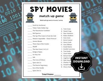Juego de trivia de películas de espías, juego de fiesta con temática de espías para niños y adultos, ideas para fiestas de cumpleaños de agentes secretos, actividades de fiesta de cumpleaños de espías para niñas