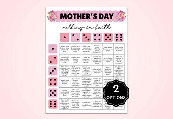 Mother's Day Game for Christian Moms, Women's Ministry Game, Mother's Day Church Activity, Mother's Day Dice Game, Mother's Day Brunch Games