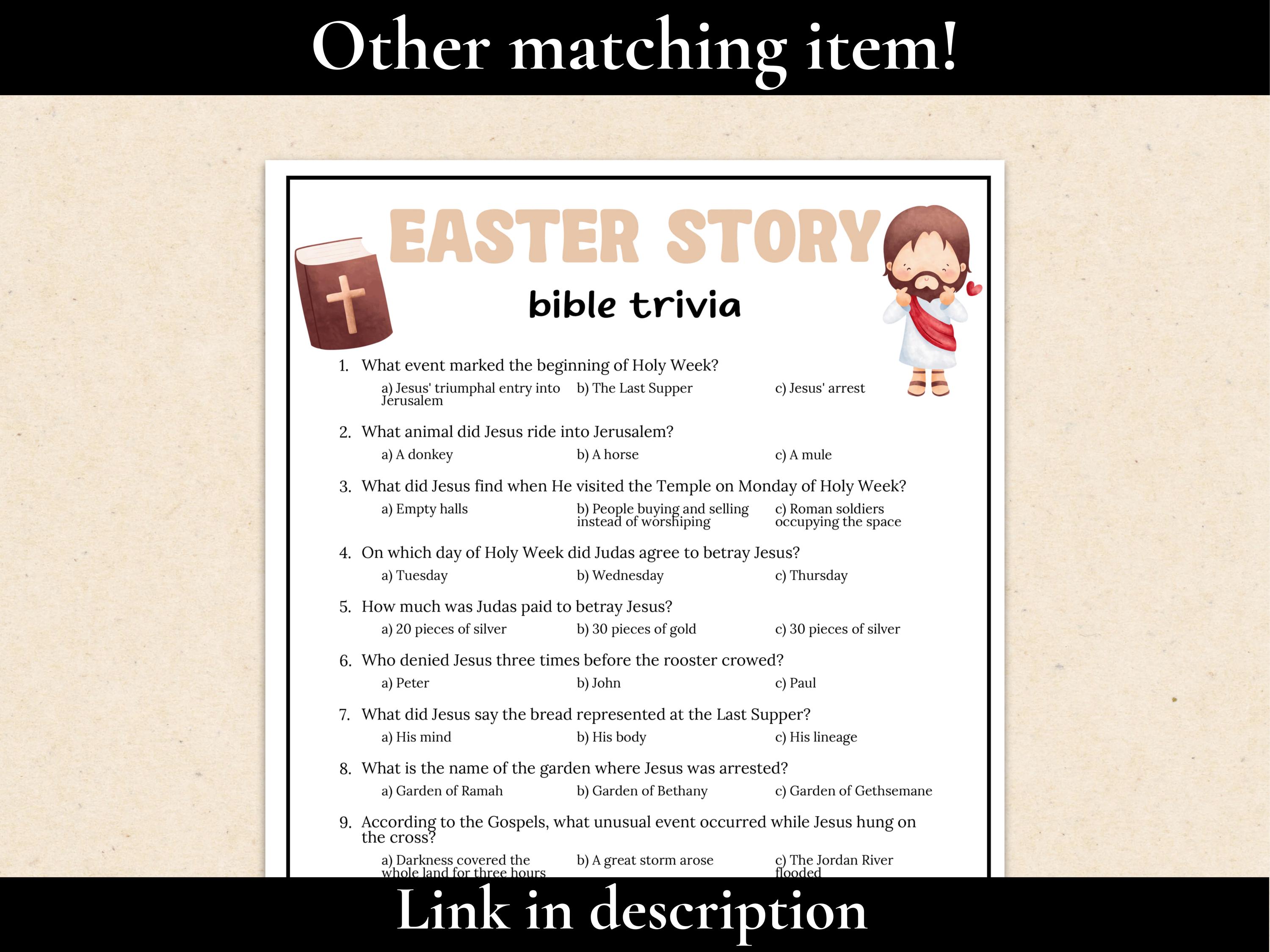 Holy Week Trivia Game, Easter Bible Trivia, Holy Week Activity for Kids ...