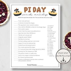 Pi Day Game, Pi Day Snacks Matching Game, Pi Day Activities for Kids & Adults, Pi Day Party, Pi Day Ideas, Math Teacher Appreciation Gifts