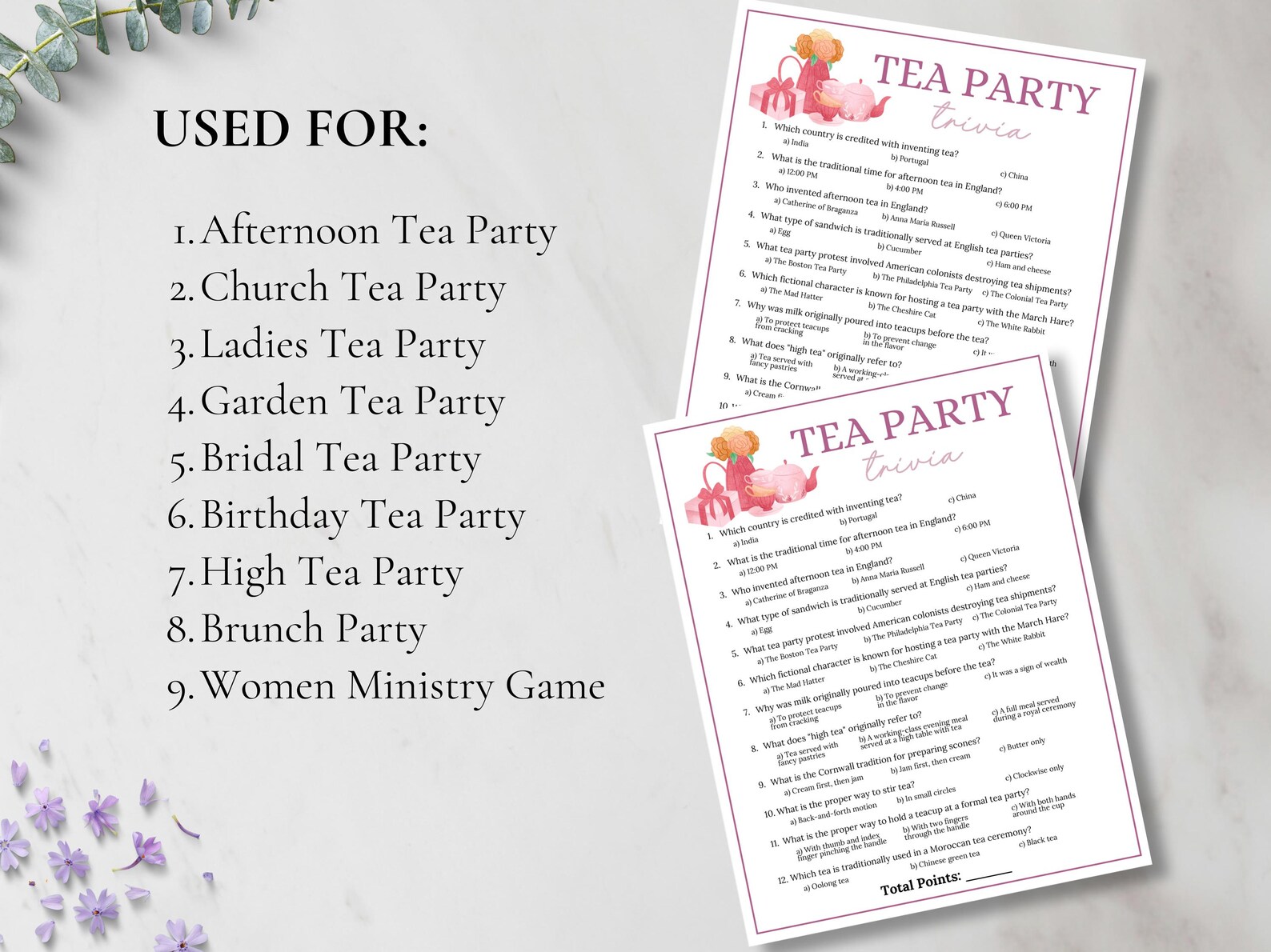 High Tea Trivia Tea Party Trivia Game, Tea Party Game, Ladies Luncheon Game,tea Party ...