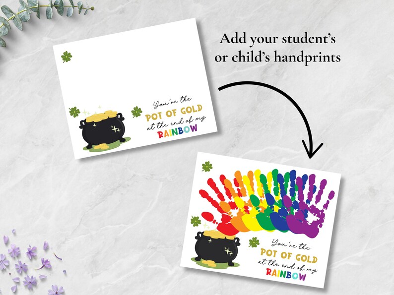 St Patrick's Day Handprint Art, Rainbow Pot of Gold Handprint Keepsake,St Patrick's Day Activity,Daycare Preschool Craft for Kids & Toddlers image 4