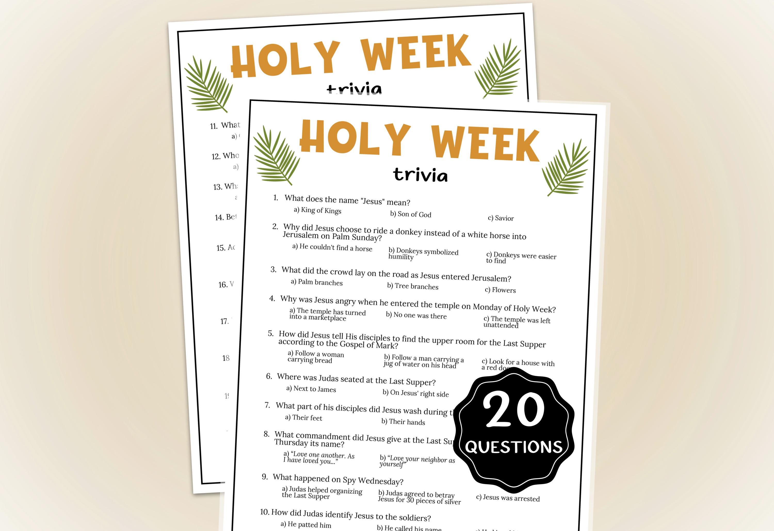 Holy Week Trivia Game, Easter Bible Trivia, Holy Week Activity for Kids ...