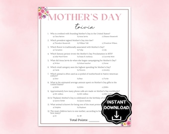 Mother's Day Trivia, Mother's Day Game, Mother's Day Activities for Kids & Adults, Mother's Day Brunch Games, Mother's Day Tea Party Games